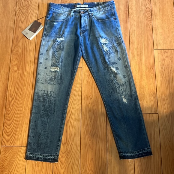 Italian Denim Blue Distressed Jeans